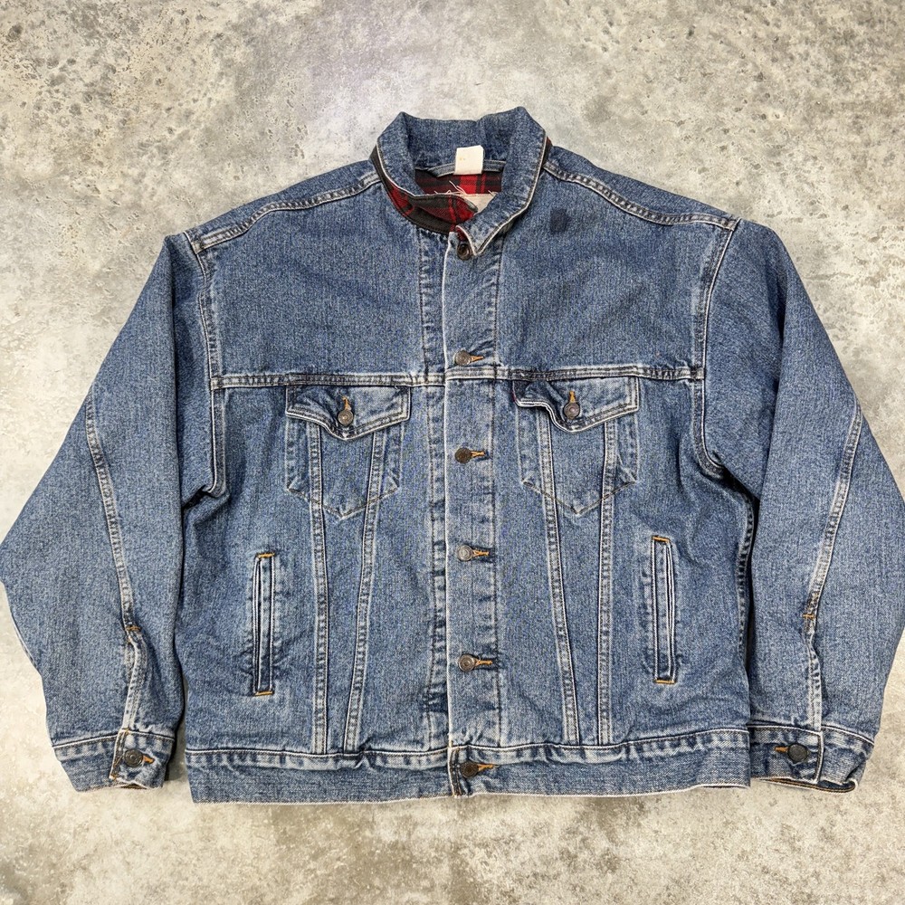 Vintage Levis Jacket Mens Extra Large Blue Denim Flannel Lined Trucker Coat 90s