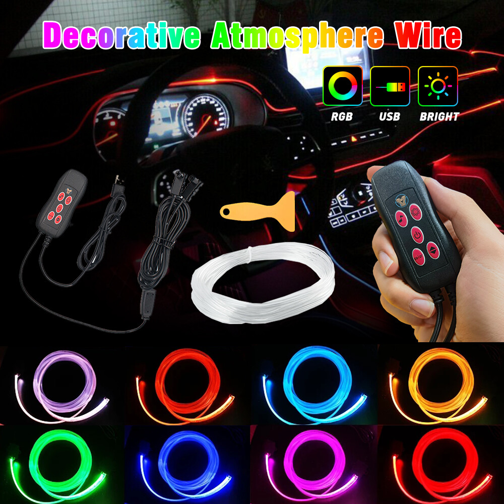 LED EL Wire Car Decor Dash USB Neon Glow String Light Strip Rope Remote Control