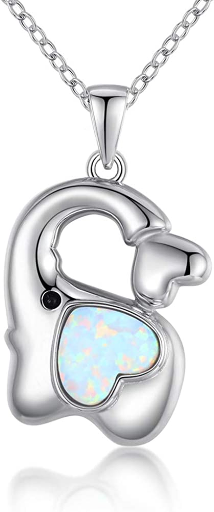 Mothers Day Elephant Necklaces Jewelry for Women 925 Sterling Silver Cute Opal H-image