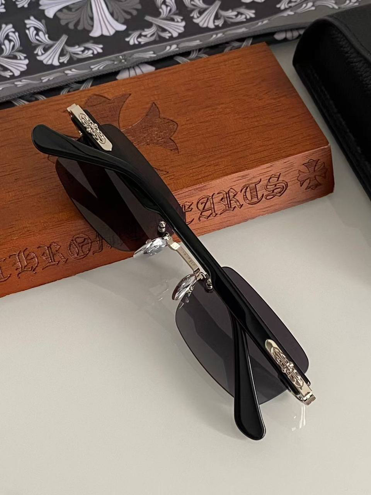 Chrome Hearts DEEP II Sunglasses Black Silver Rimless Square Luxury Street Style