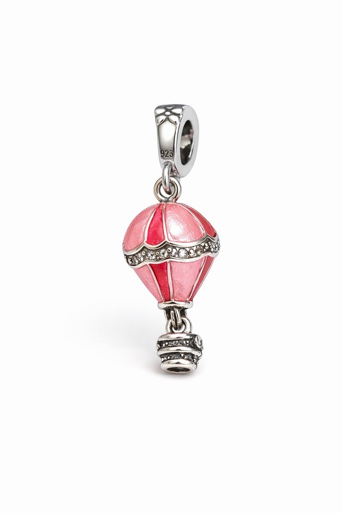 925 Sterling Silver Hot Air Balloon Charm Pink Enamel Openable Bead Gift