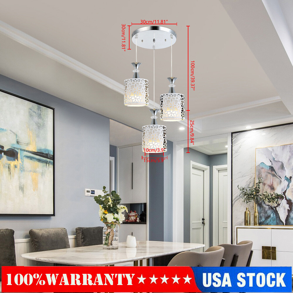 Modern Chandelier 3-Head Ceiling Hanging Light Pendant Lamp Fixture Dining Room