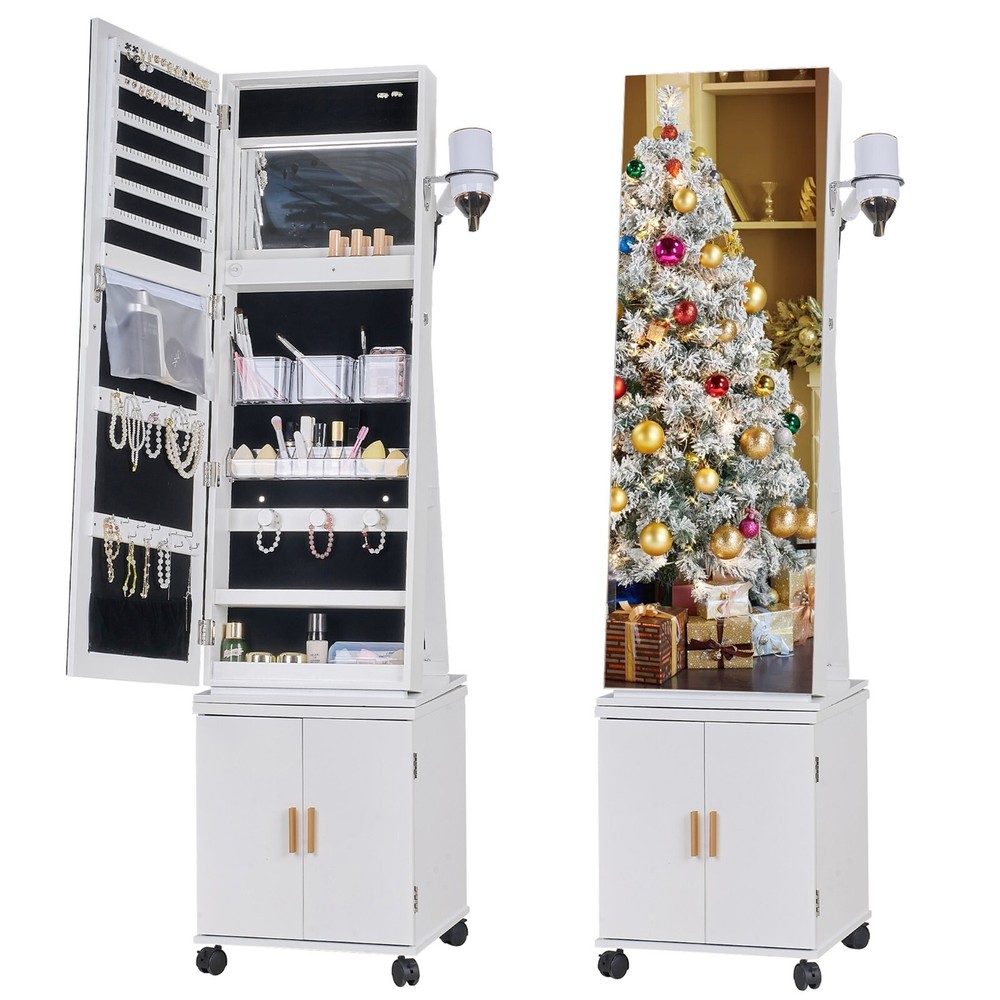 360 Swivel Jewelry Armoire Storage Full Length Organizer Cabinet with LED Mirror