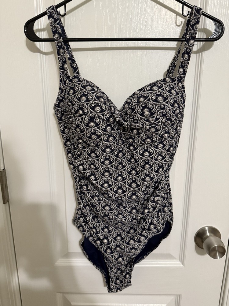 Nip Tuck Swim Ruched One Piece Swimsuit Blue Floral 8 Multi Fit Cup