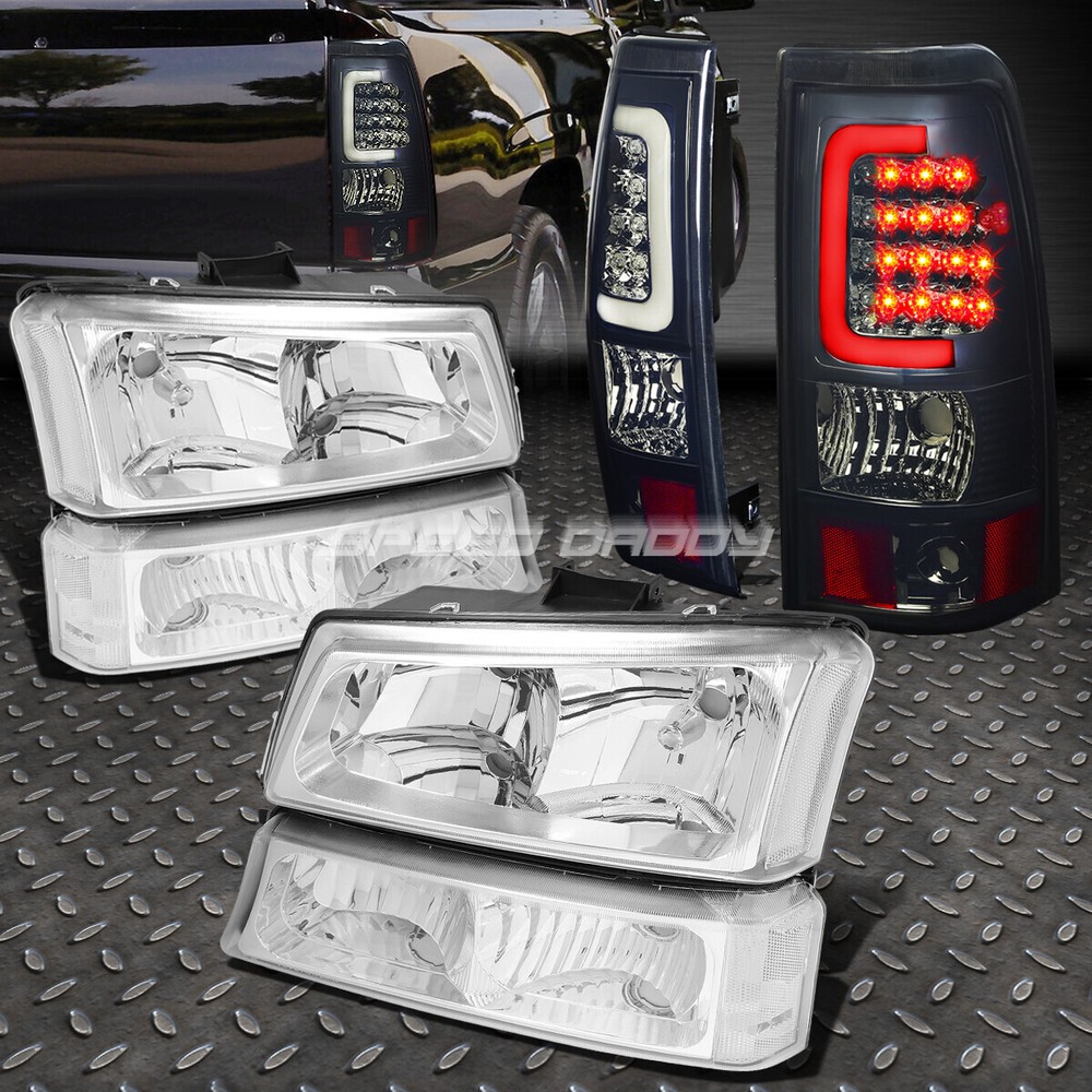 CHROME HEADLIGHT+CLEAR BUMPER+SMOKED 3D LED BAR TAIL LIGHT FOR 03-07 SILVERADO