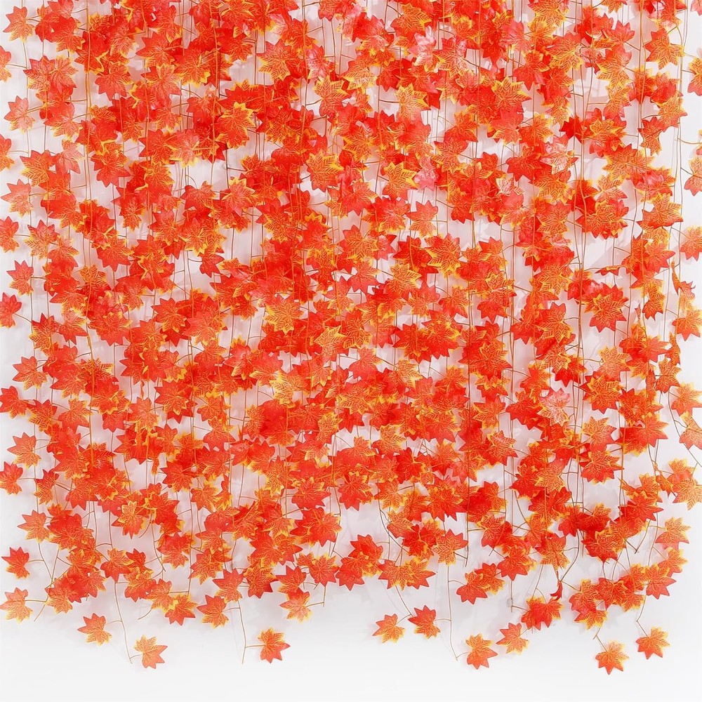 Fall Leaf Garland for Room Decor(12 Pack),Artificial Maple Leaves,Autumn Red