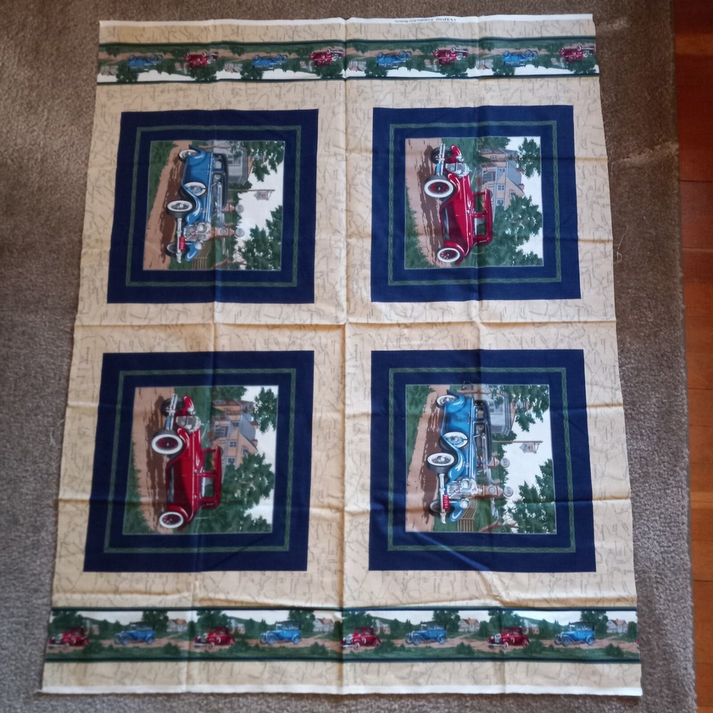Vintage Car Fabric Prints Pillow Panel Quilt Set Cranston VIP Uncut 4 Styles