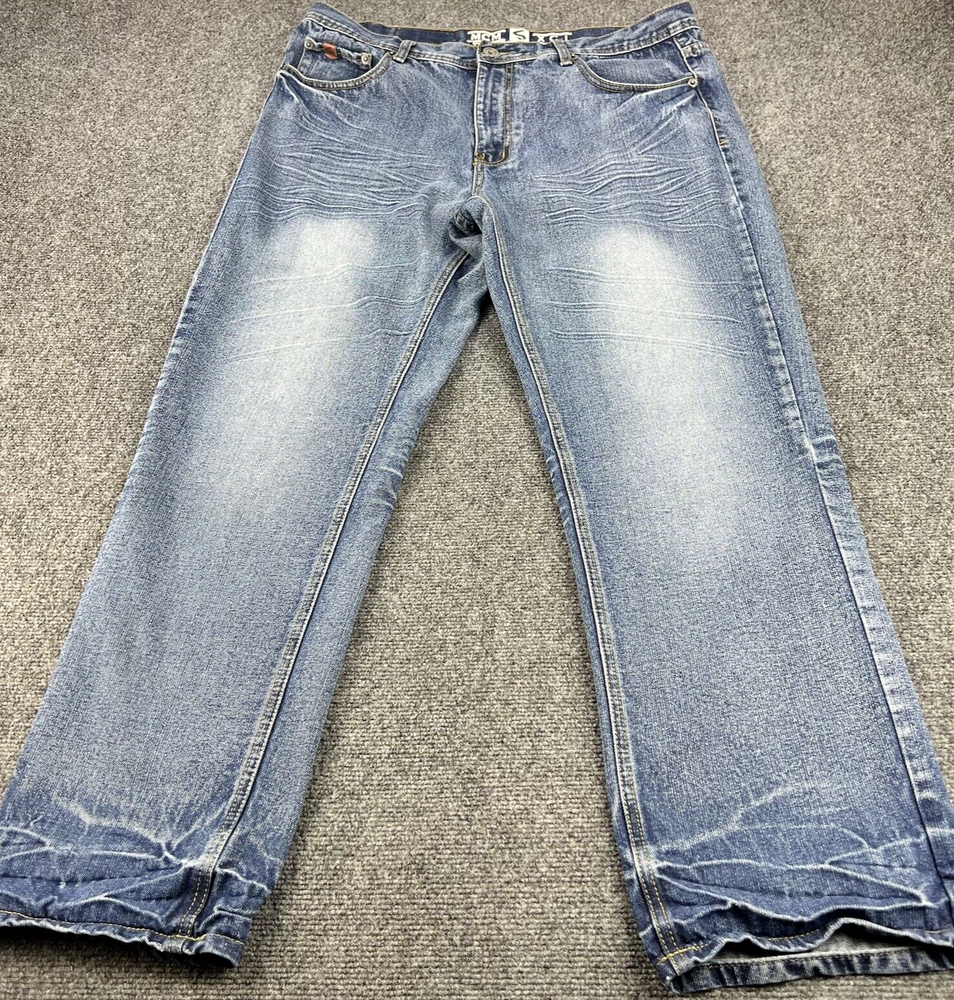 Southpole Jeans Mens 38x32 Blue Hip Hop Baggy Whiskers Skater MCM XCI Y2K