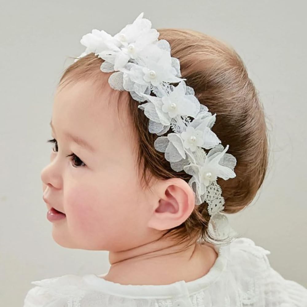 Floral Lace Hair Bow for Baby Girls Soft Stretch Headband for Newborns to Tod...