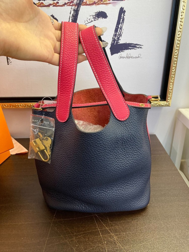 Hermes Picotin Lock PM Handbag in Bleu Nuit Clemence Leather