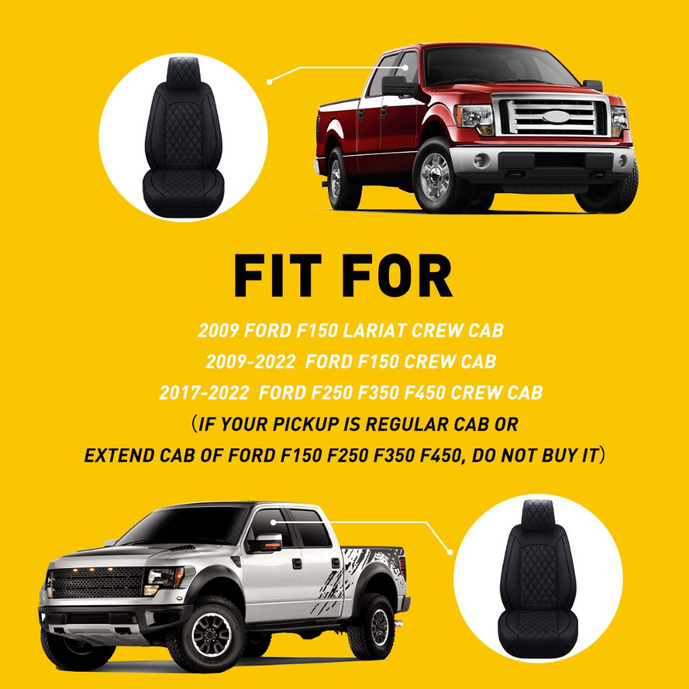 Replacement Full Car Seat Cover Set Black Parts For 2009-2022 Ford F150 Crew Cab