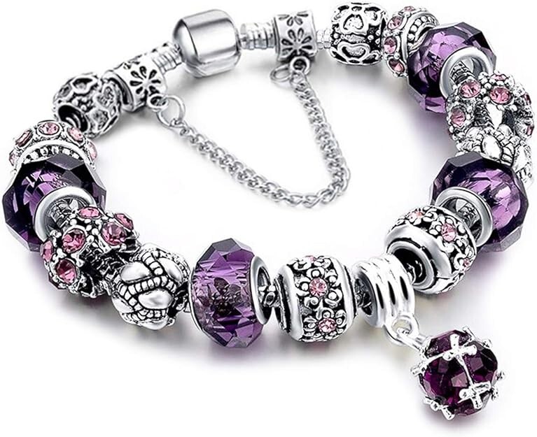 PANDORA Silver Bracelet with Crystal Heart & Love European Charms