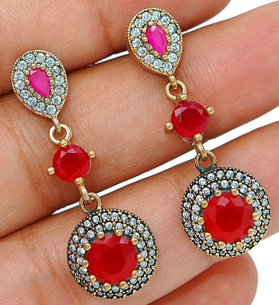 Ottoman Empire Style 12CT Ruby Sterling Silver Earrings TE1496