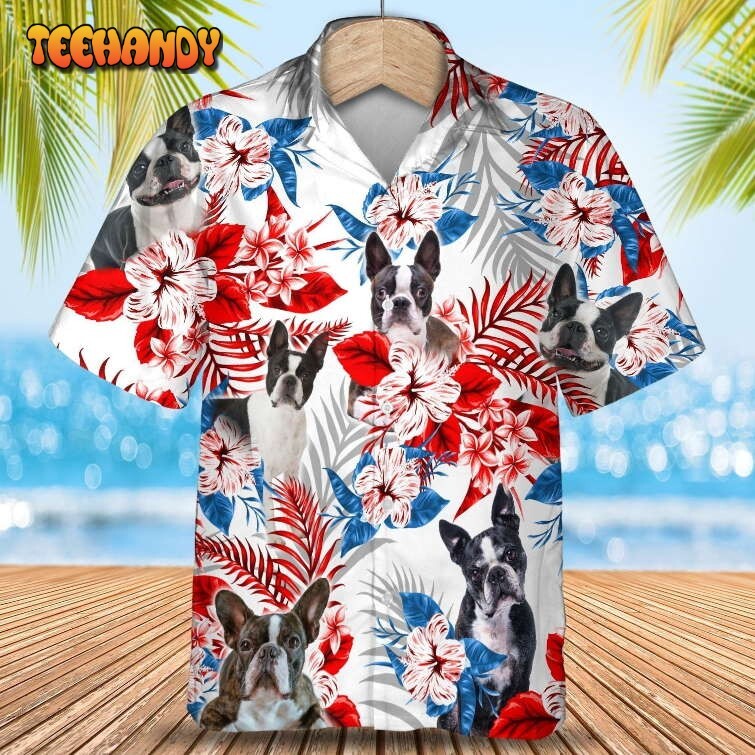 Boston Terrier Hawaiian Shirt 3D Printed Tropical Dog And Flower Design In Vibrant Hawaii Style