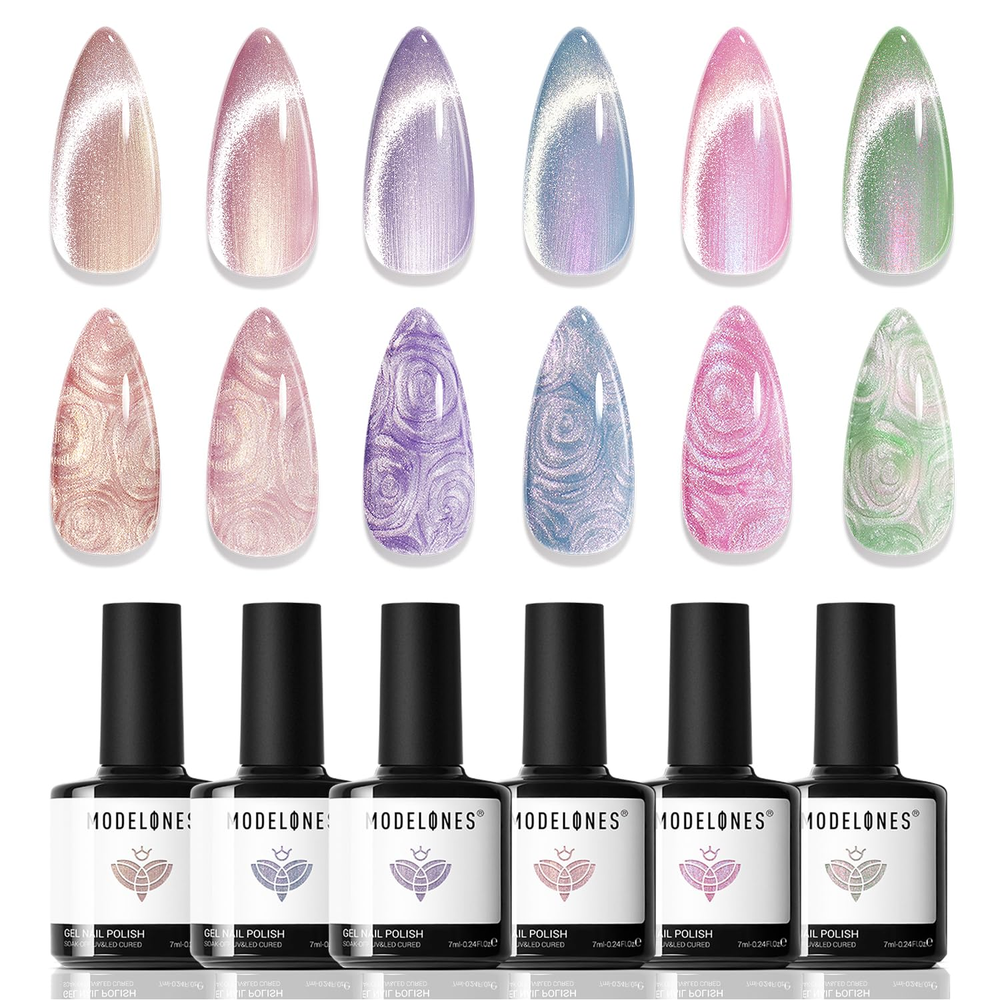 Shimmer Cat Eye Magnetic Pearl Gel Nail Polish Set - 6 Colors