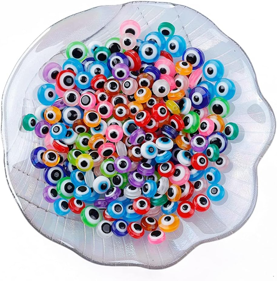 200 Pieces Flat Round Evil Eye Beads Handmade Resin Lampwork 8mm Charms Spacer B
