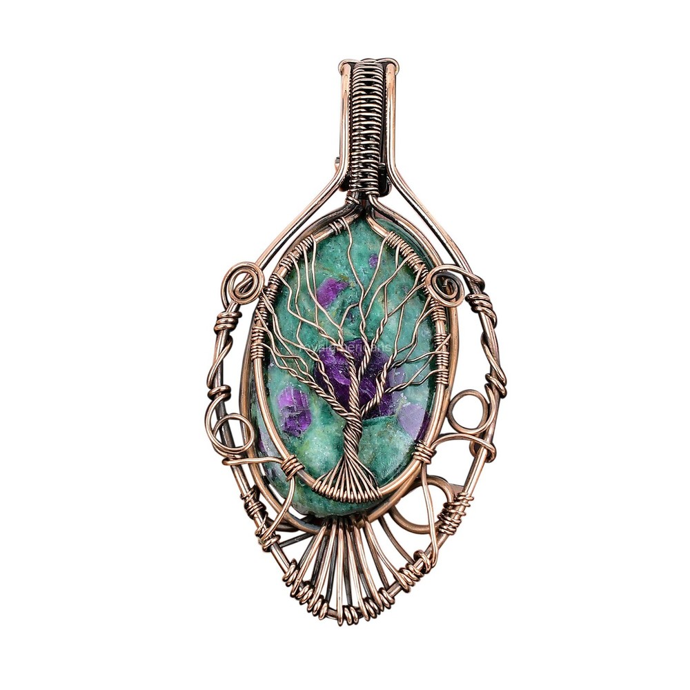 Mothers Day Copper Ruby Fuchsite Tree of Life Pendant Necklace Gift-image