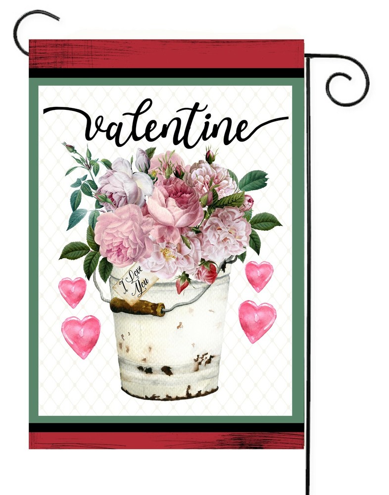 Valentine Flower Bucket Double-Sided Garden Flag Top Quality Design