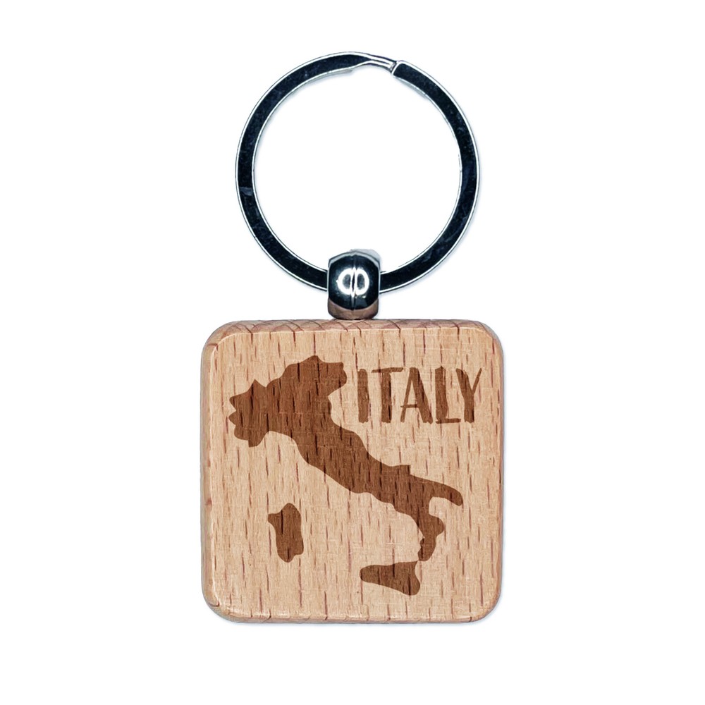 Italy Solid Wood Engraved Keychain Charm with Text  