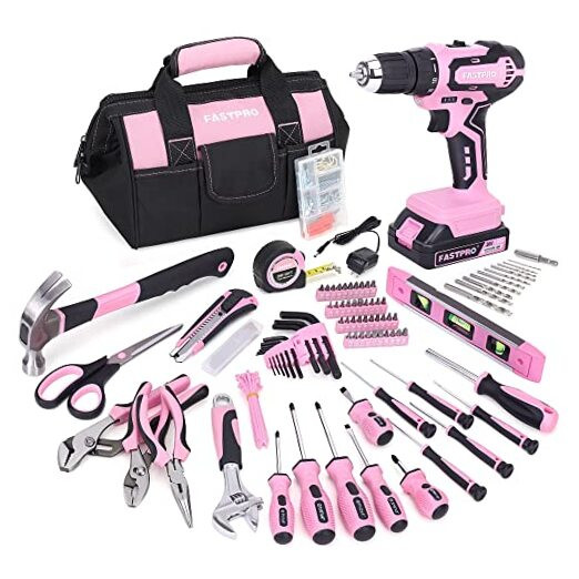 232-Piece 20V Pink Cordless Lithium-ion Drill Driver and Home Tool Set,