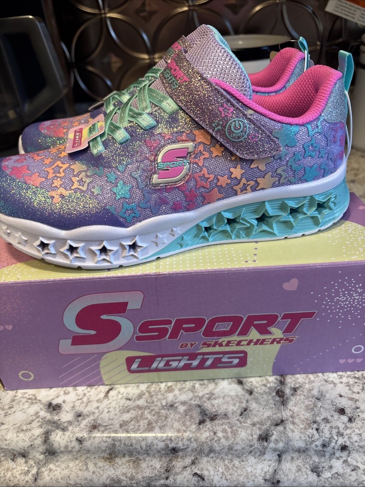 S Sport By Skechers Girls Kortney Star Print Sneakers Lavender/Teal Green Size 4