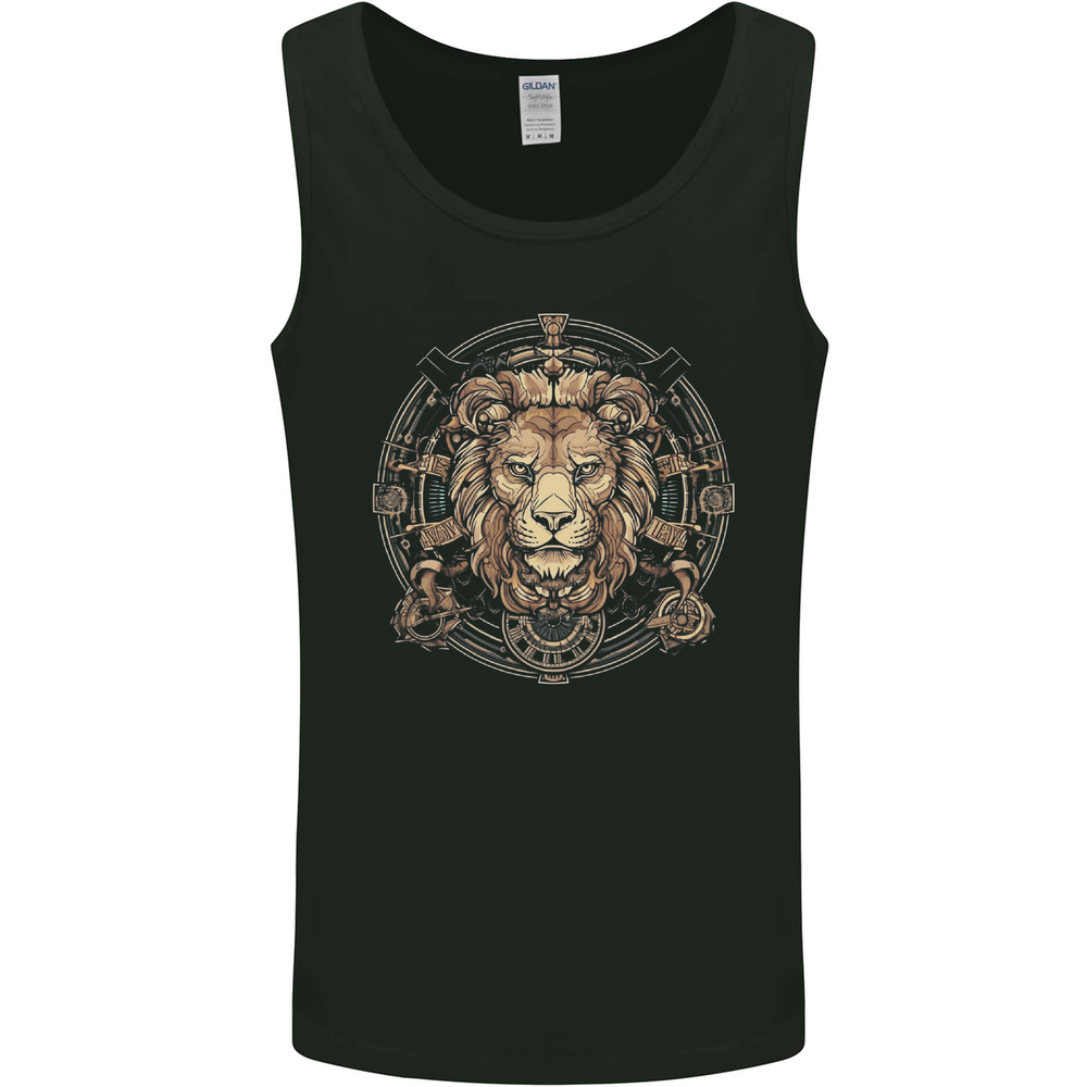 A Lions Head on a Timepiece Shield Mens Vest Tank Top