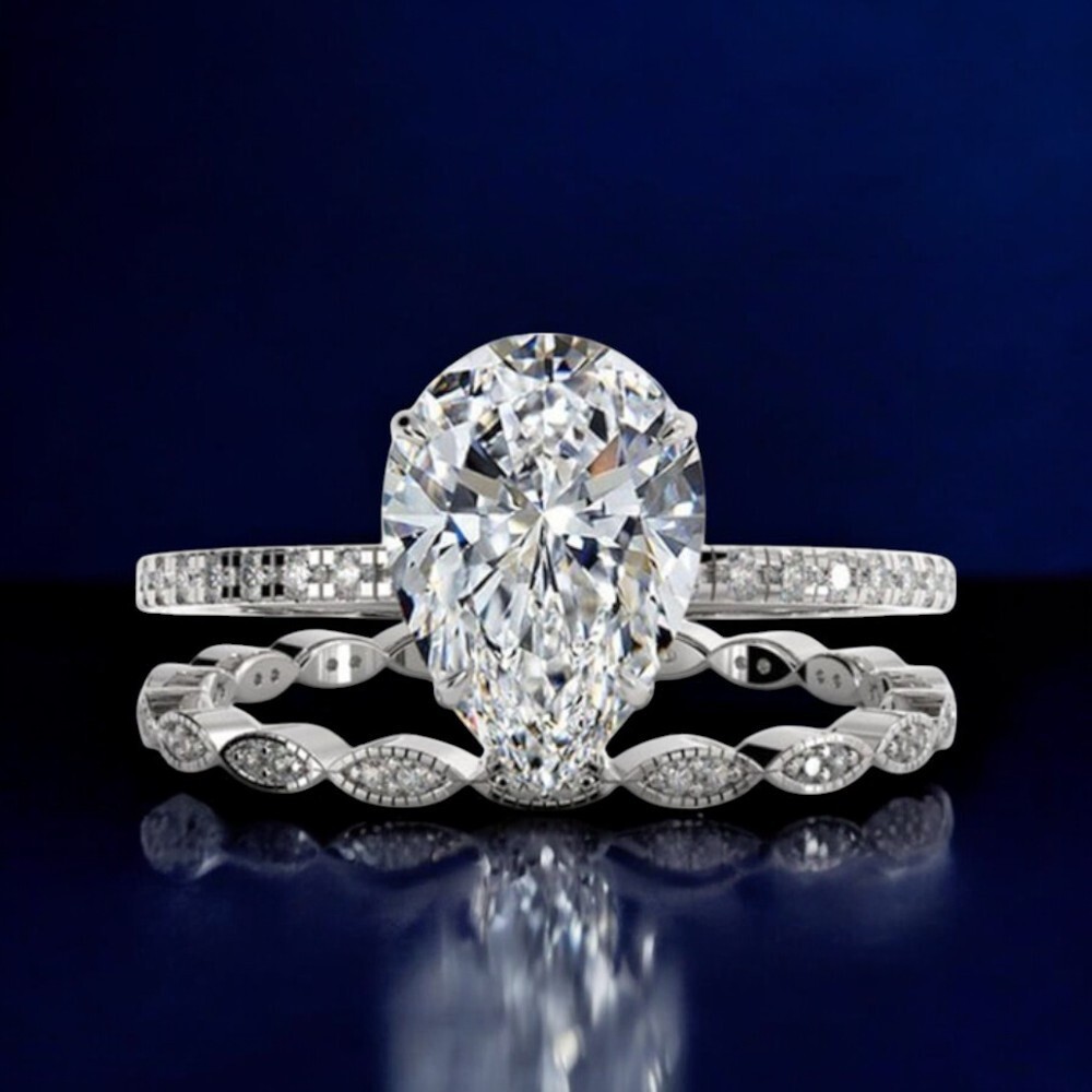 Verlobungsring 18 Karat Weißgold 3,00 kt Birnenschliff IGI Lab Created Diamant