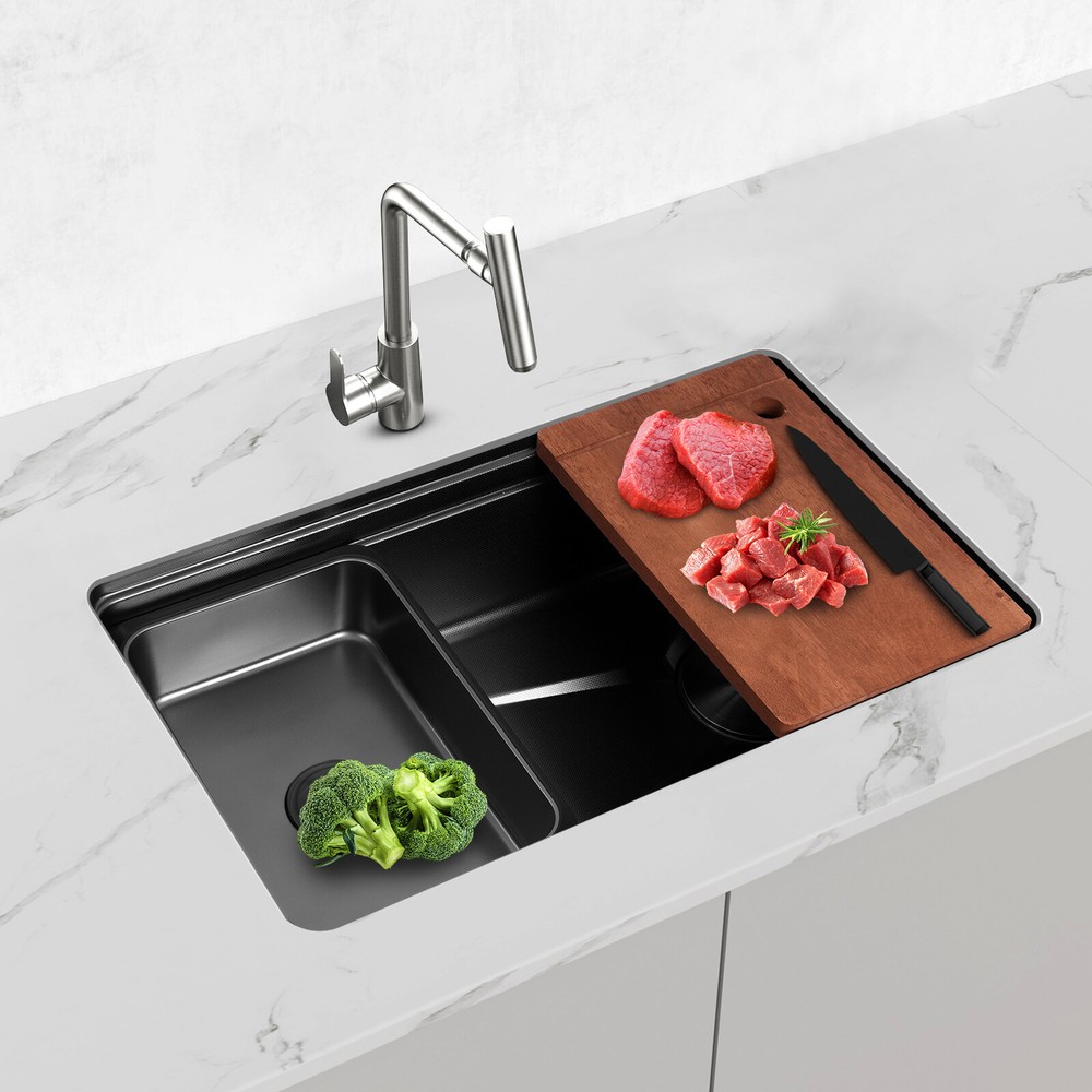 Black Stainless Steel Drop-In Kitchen Sink with Chopping Board and Large Capacity
