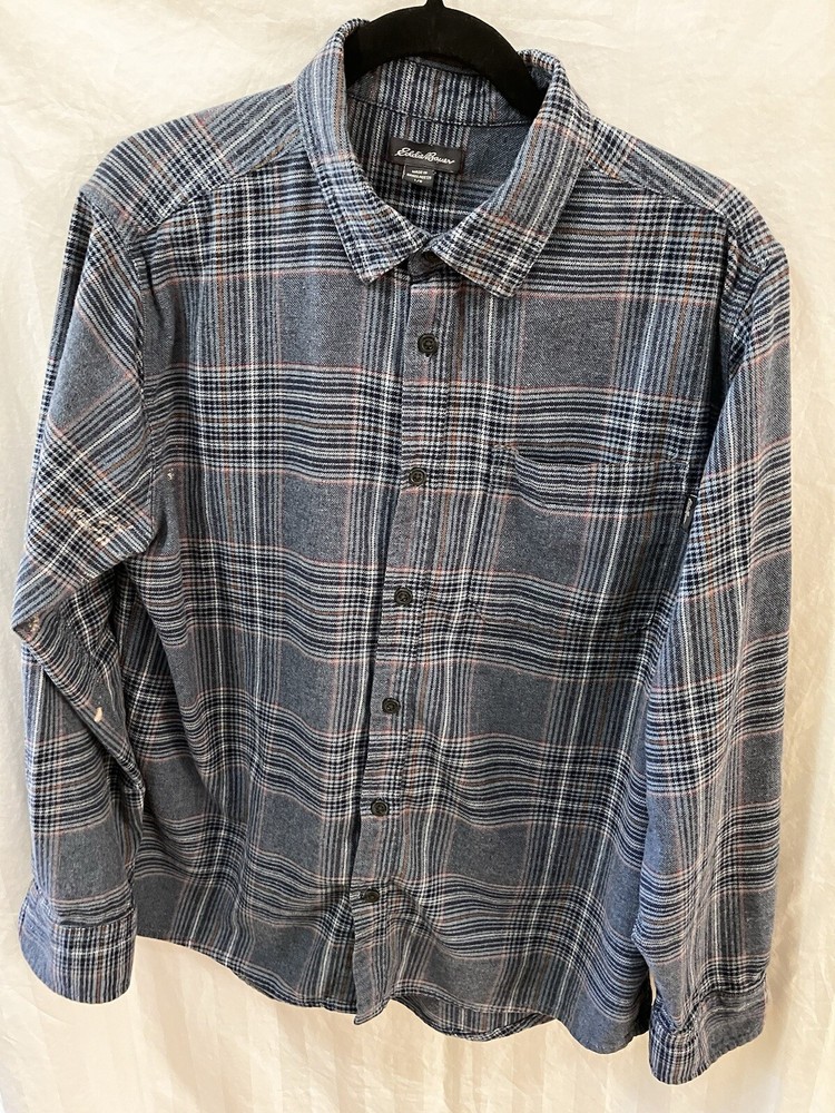 Eddie Bauer, Men’s L Flannel Shirt, Blue/gray Plaid