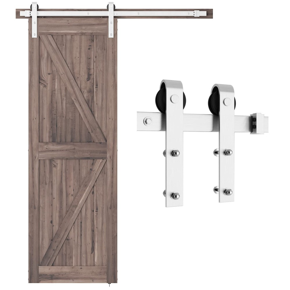 5 Feet Brushed Nickel Barn Door Hardware Kit-Heavy Duty Sliding Track-Smoothl...