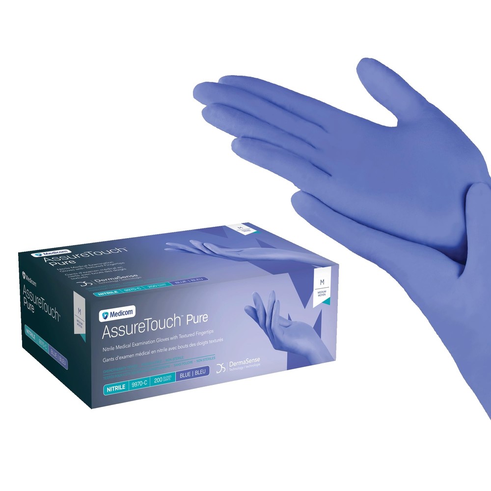 AssureTouch Pure Nitrile Medical Exam Gloves, Medium 3-Mil 200 Count, Disposa...