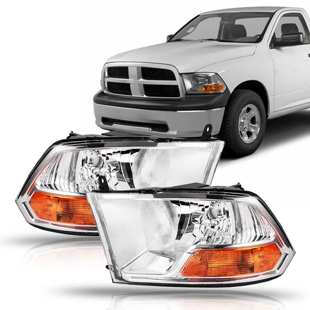 Headlights Fits 2009-2012 Dodge Ram 1500 2500 Quad 3500 Chrome lamps LH+RH 09-12
