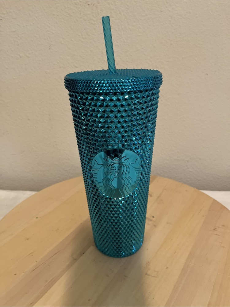 Starbucks Summer 2023 Teal Blue Chrome Studded 24oz Tumbler