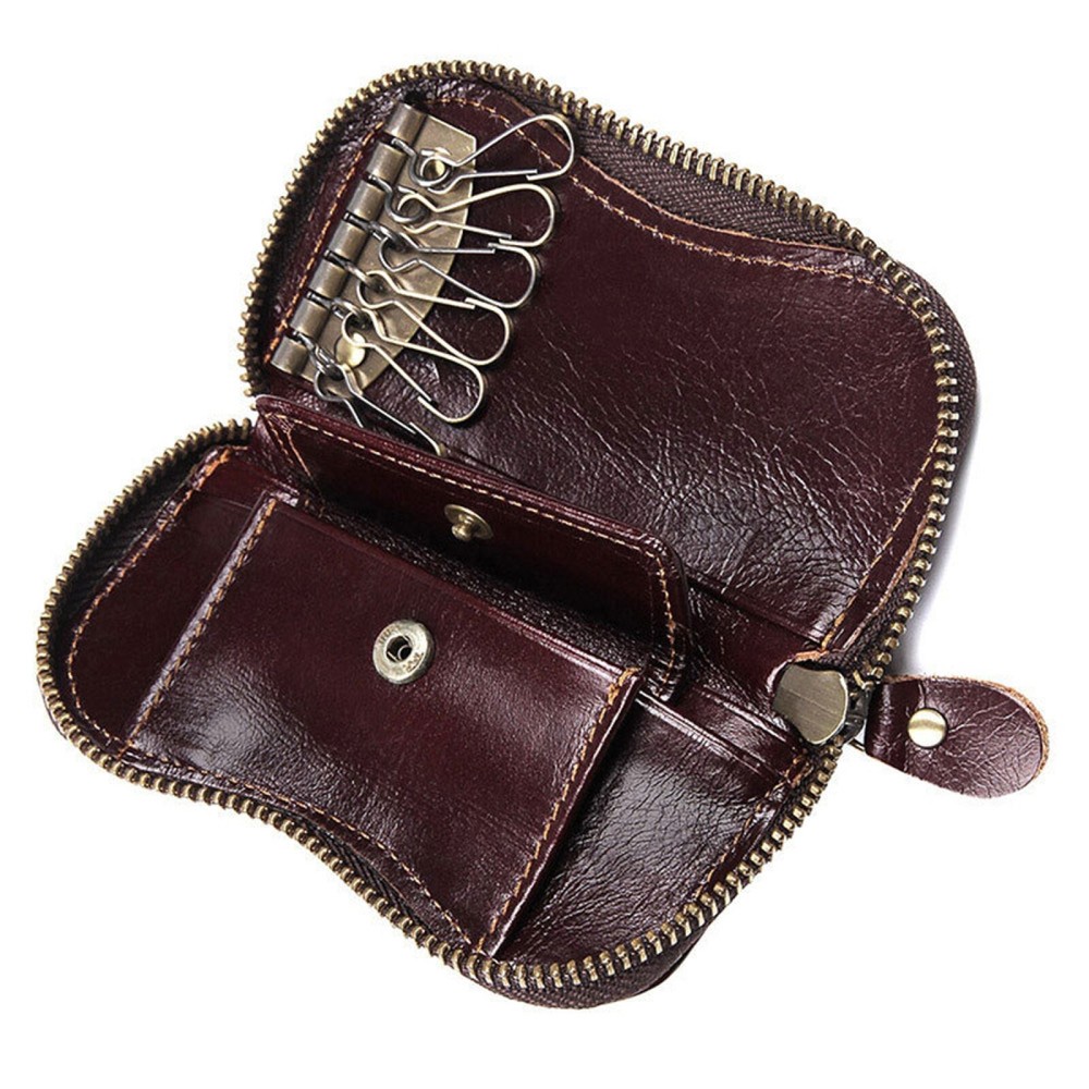 Retro Cuero Genuino Cartera Cartera Bolso Estuche Soporte Llavero Bolsa Bolso Seguro E
