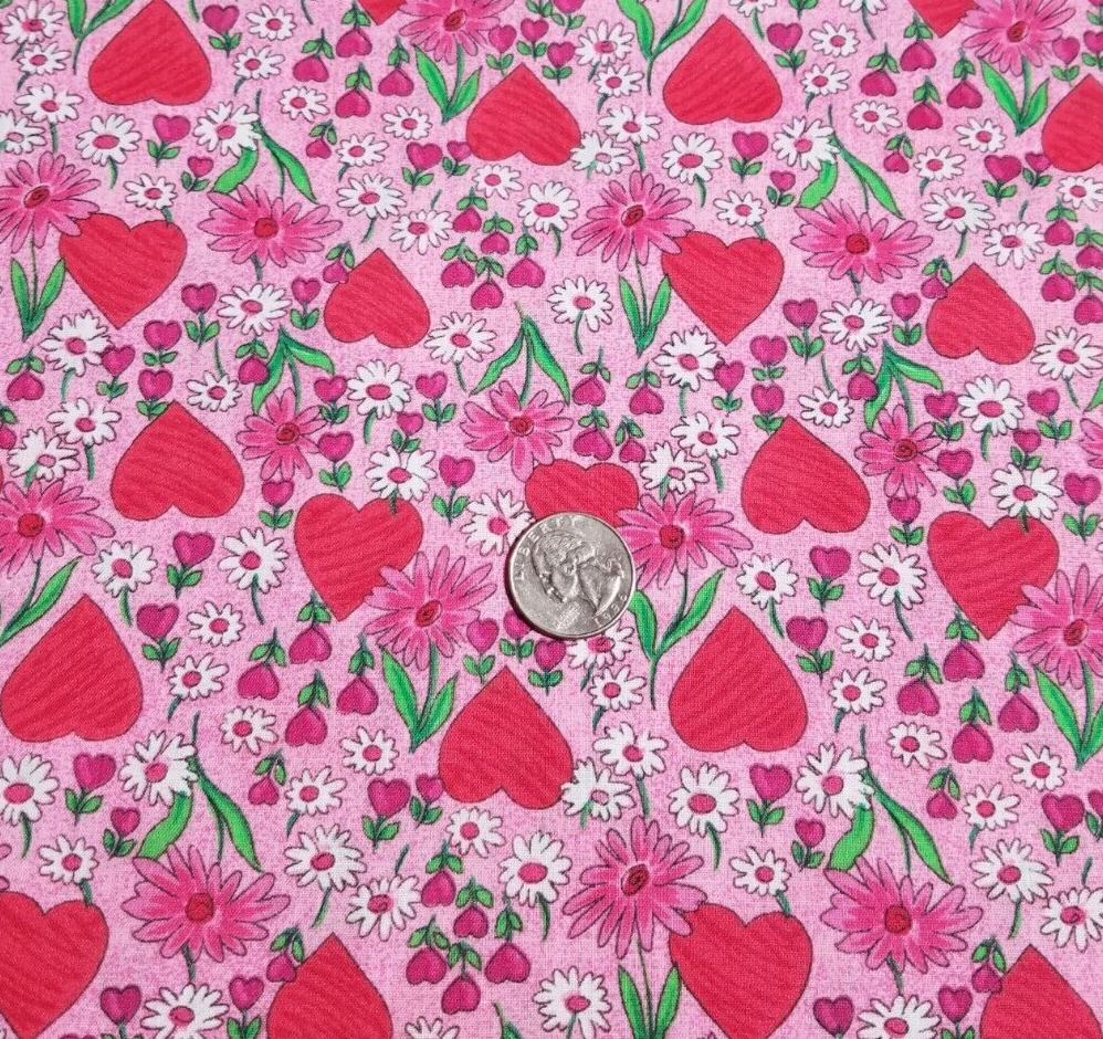 VTG LUV Valentine  Fabric Jodi Doriguzzi   cotton hearts flowers NEW BTY