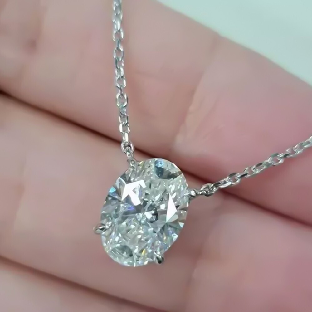 4.10 Ct Oval Cut White Diamond Solitaire Pendant in 925 Sterling Silver Gift