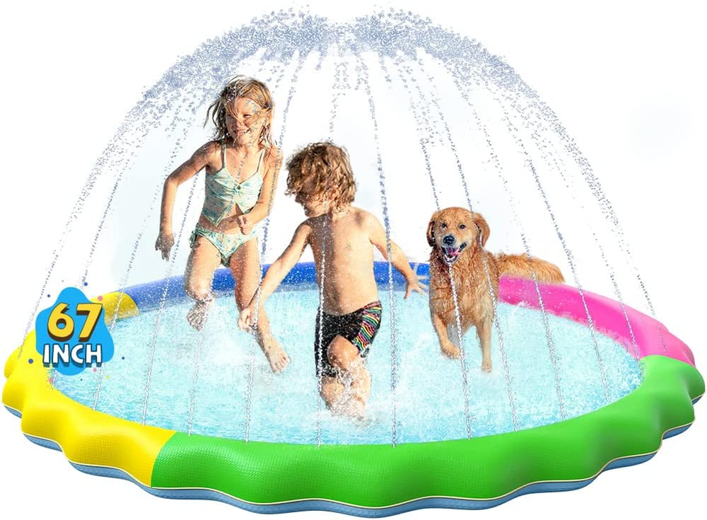 Non-Slip Thick Splash Pad for Kids and Dogs - Summer Outdoor Water Play Sprinkler Pool