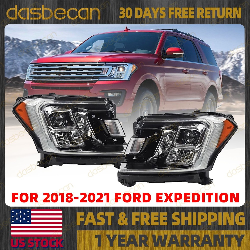 Pair Left & Right Side Halogen Headlight Assembly For Ford Expedition 2018-2021