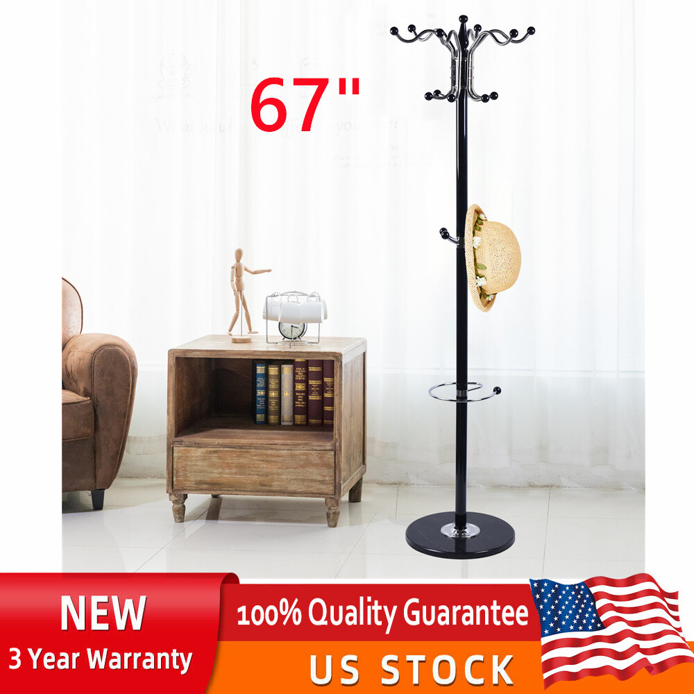 Freestanding Metal Hall Tree Coat Rack Hat Stand Clothes Hanger Corner Base NEW