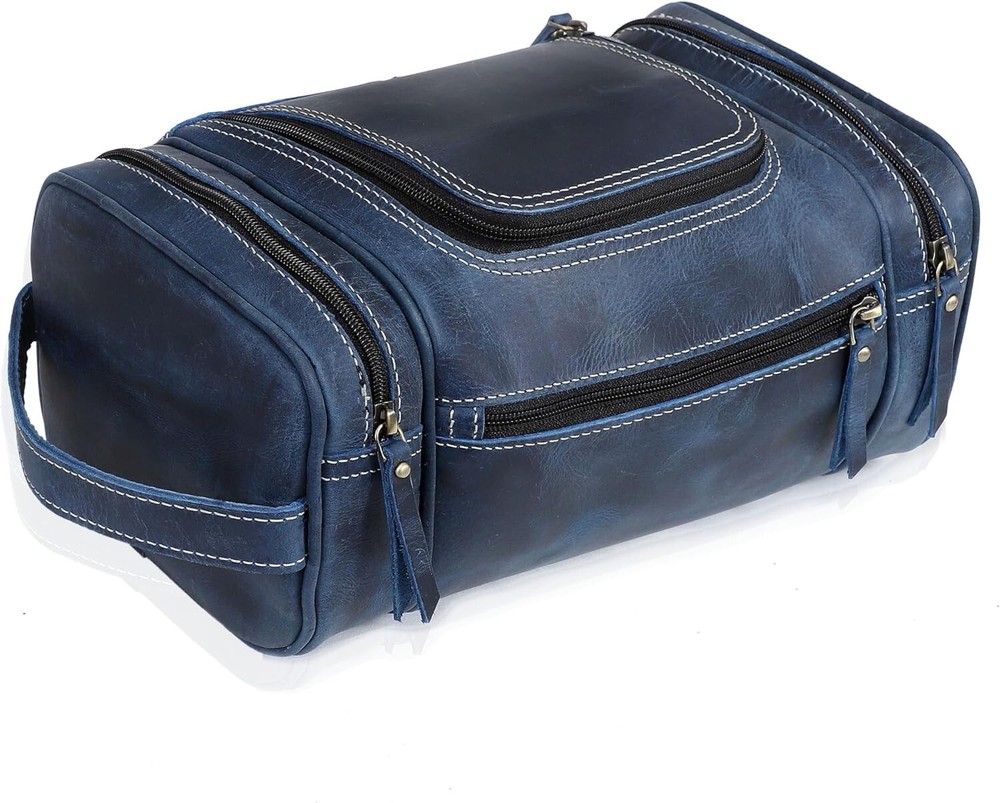 Men's Extra Large Leather Toiletry Dopp Kit Travel Bag