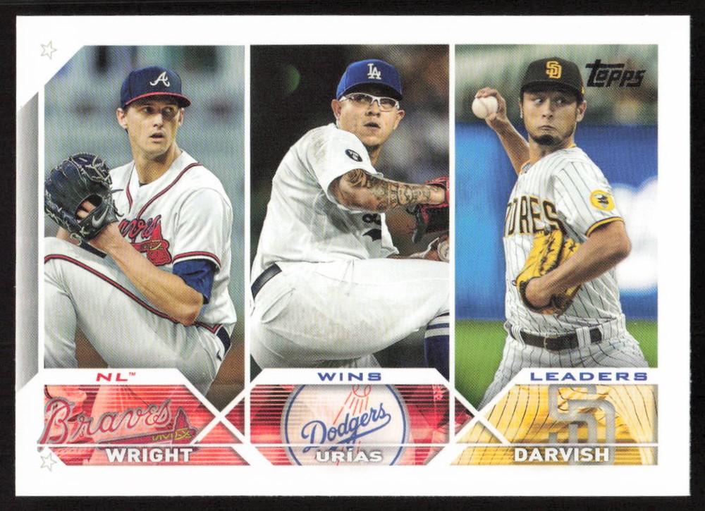 2023 Topps NL Wins Leaders Kyle Wright Julio Urias Yu Darvish LL #284 Baseball Card