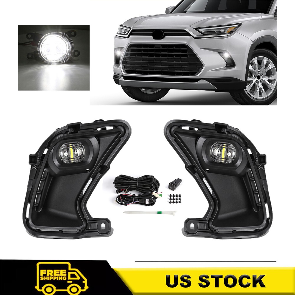 LED White Fog Light &Set Switch Bezel Wire For Toyota Grand Highlander 2024-2025