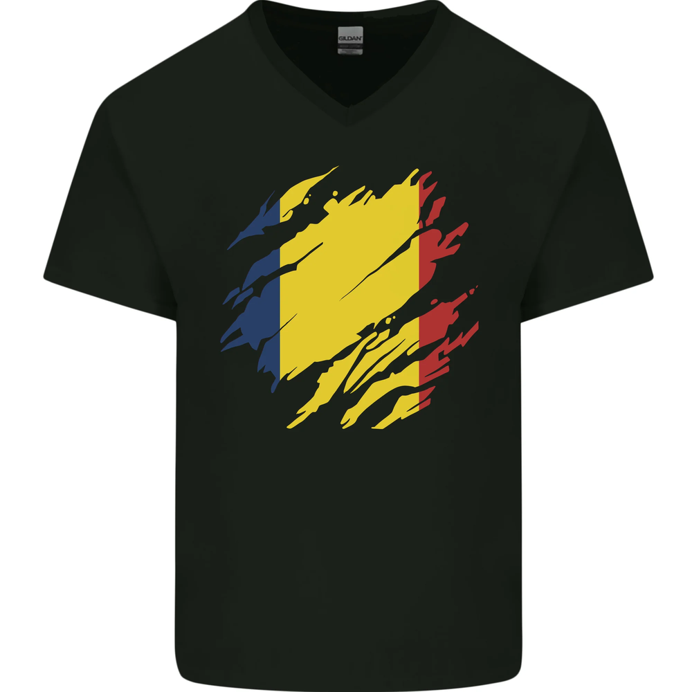 Torn Chad Flag Chadian Day Football Mens V-Neck Cotton T-Shirt