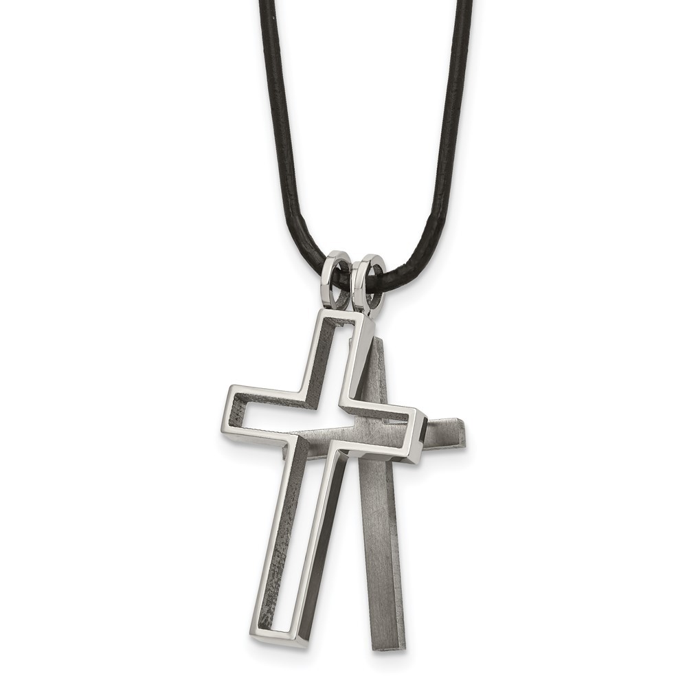 Titanium Leather Cord Cross Necklace 18