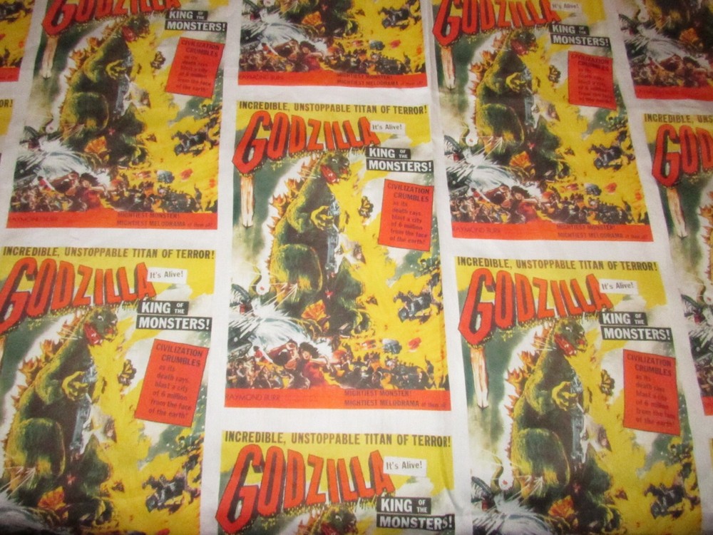 SALE! Godzilla Movie Poster print fabric, 100% cotton sateen, 45 x 70 inches