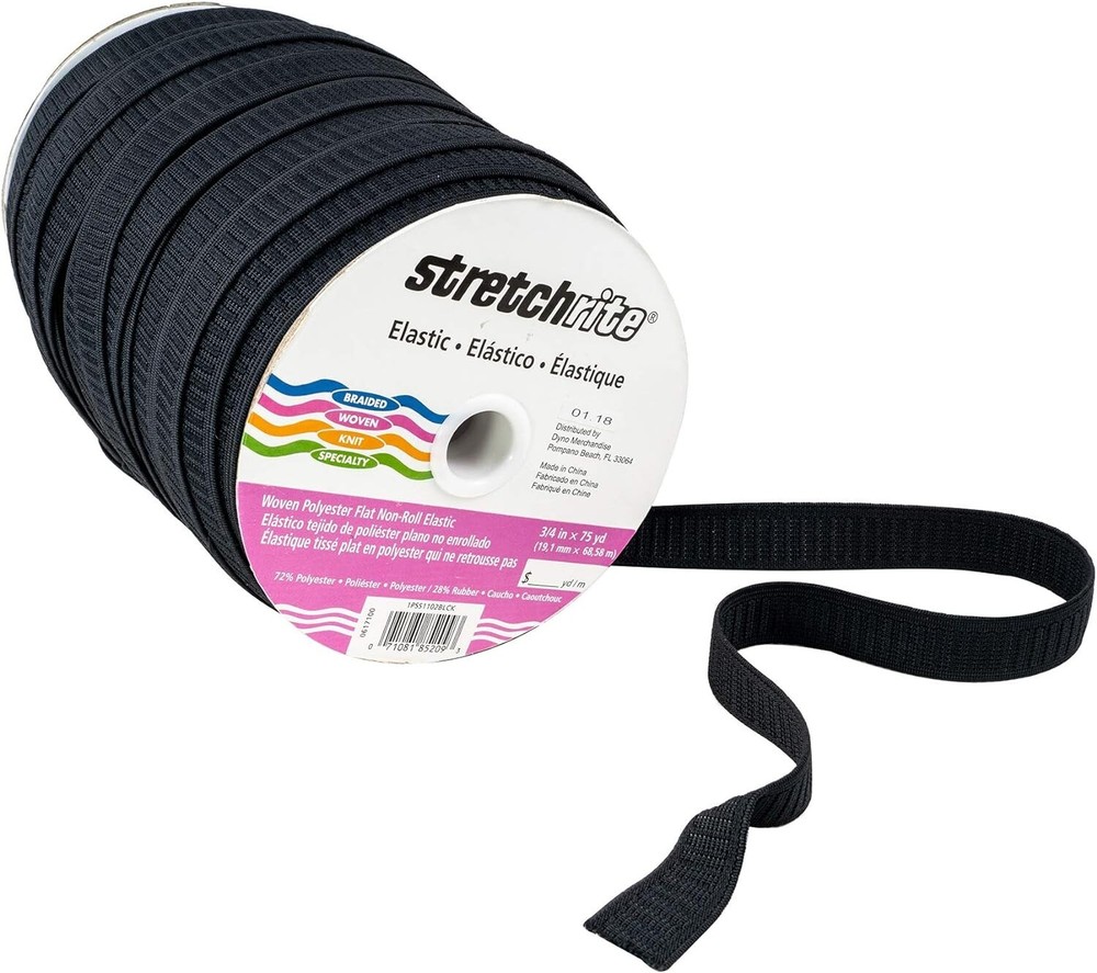75 Yards Heavyweight Non-Roll Black Woven Polyester Elastic Band Ideal for Sewing Projects and Crafts