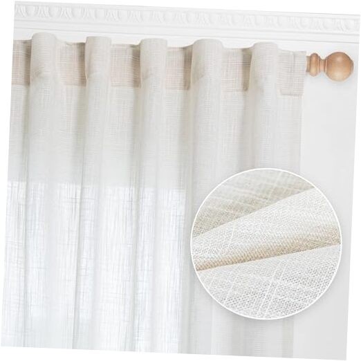 Linen White Curtains 84 Inches Long, Semi 50