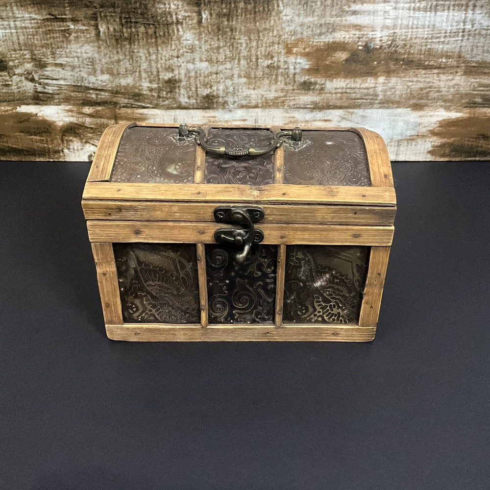 Vintage Wood and Metal Keepsake Altar Storage Box Treasure Chest
