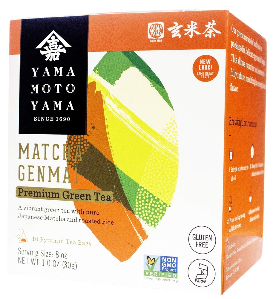 Matcha Genmai Pyramid Green Tea Bag, 10 ct. Box (Pack of 6), Green Tea with R...