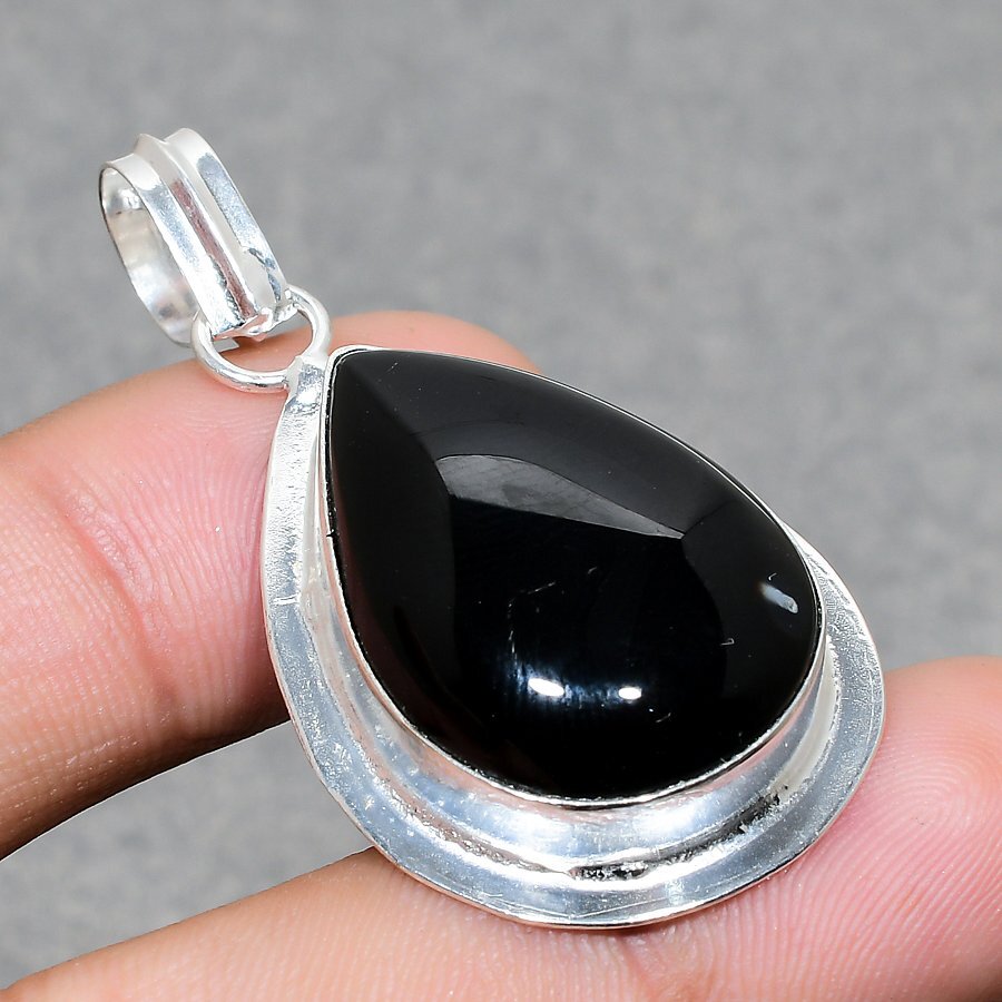 Black Onyx Pear-Shaped Handmade Gemstone Pendant 2.10